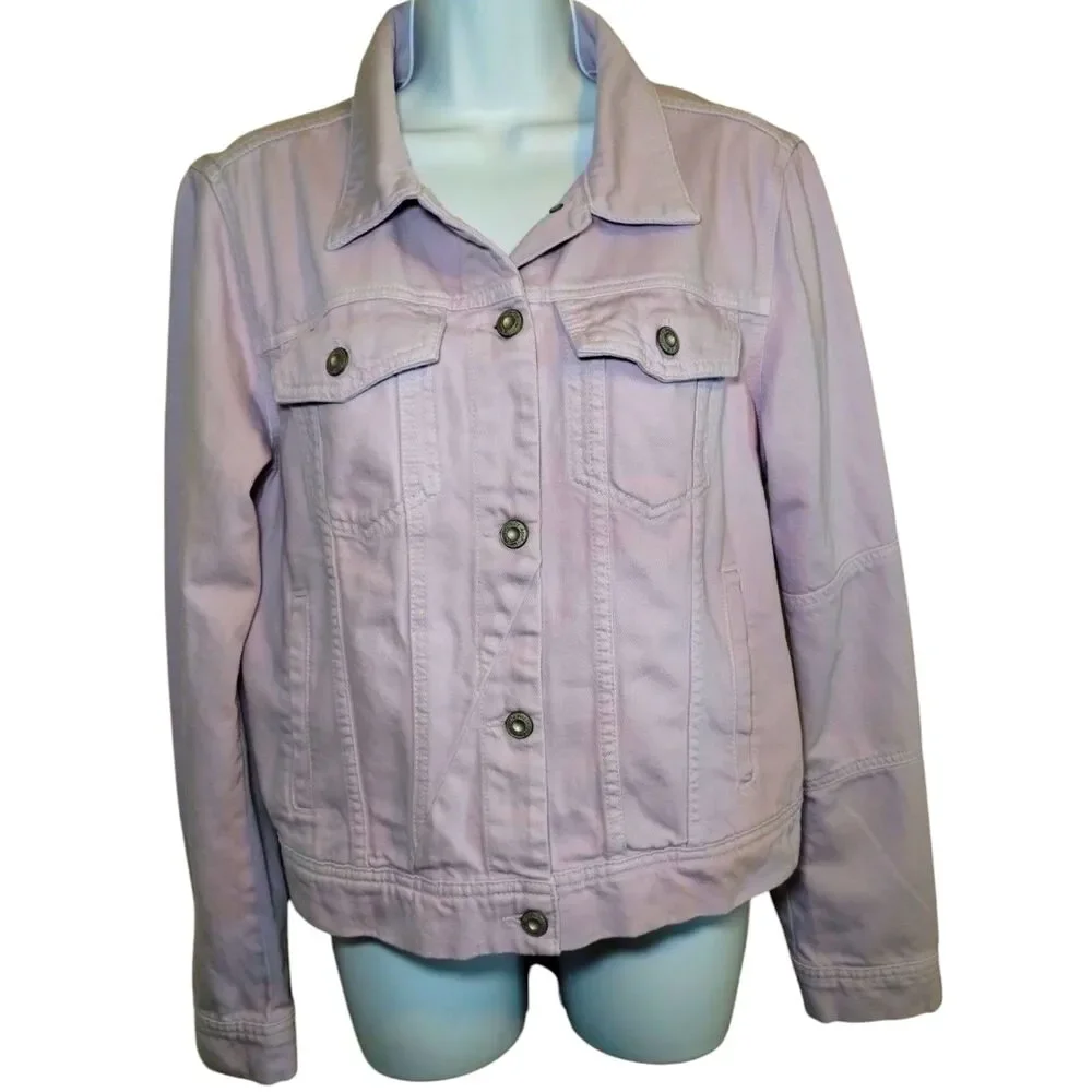 Free People Jean Jacket Womens Lilac Purple Customized Button Front Crop L - Picture 2 of 10